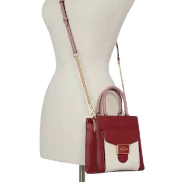 NEW Coach Mini Pepper Leather Crossbody Satchel Bag Red Pink White Small C6778 - Picture 2 of 15